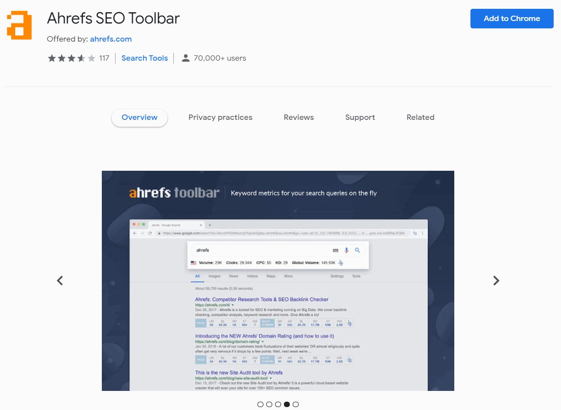 Ahrefs SEO Toolbar Chrome Extension