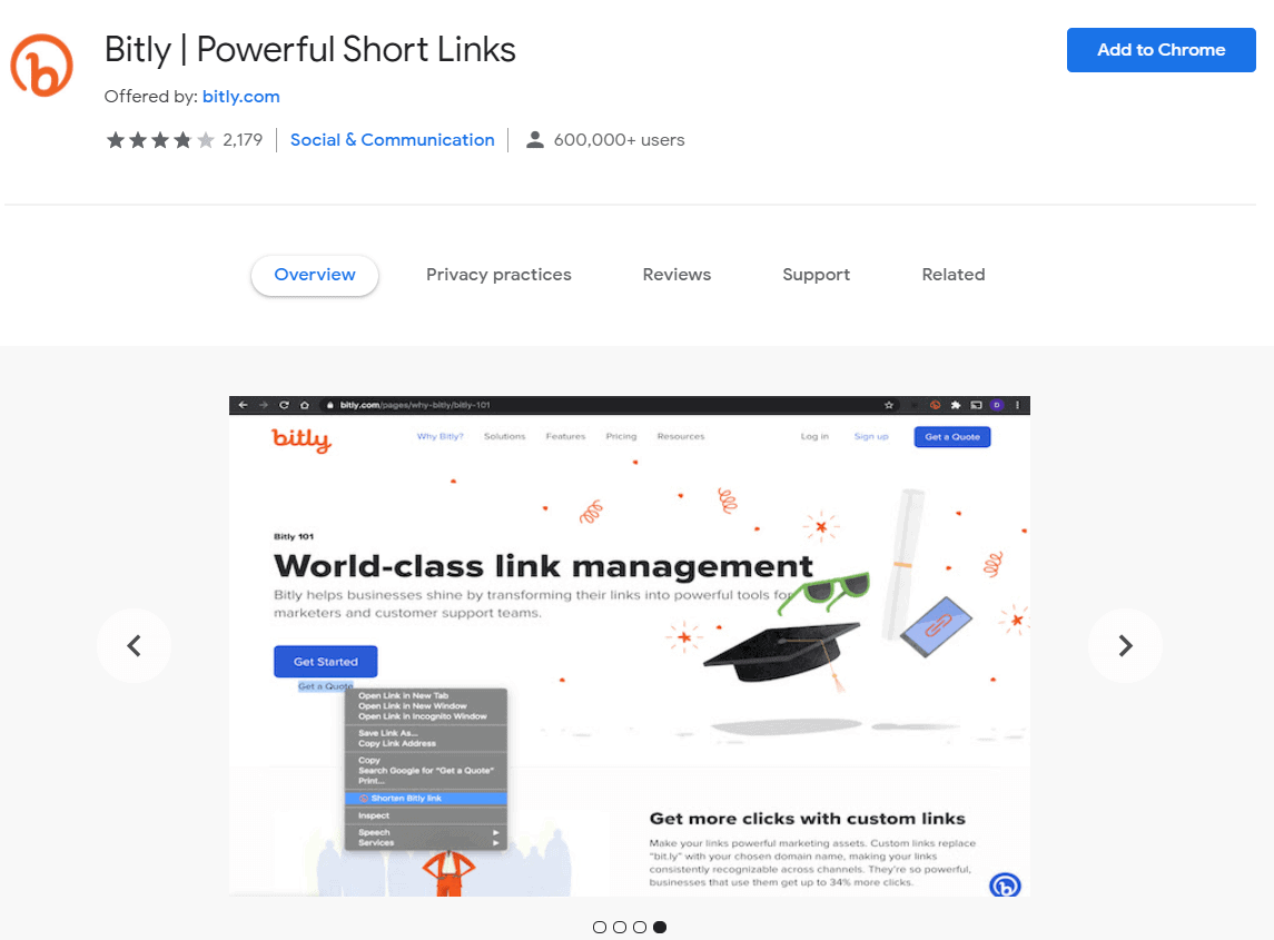 Bitly URL Shortener Chrome Extension