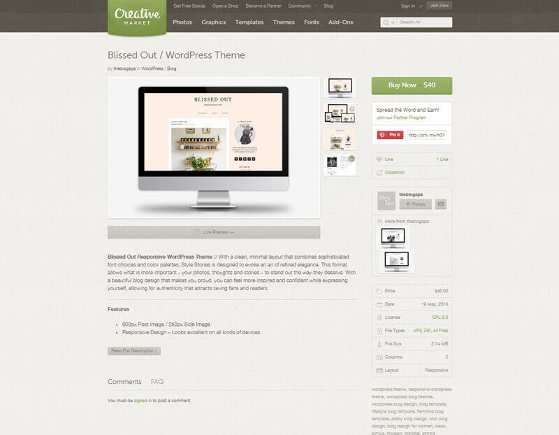 Blissed Out WordPress Theme By Creative Market