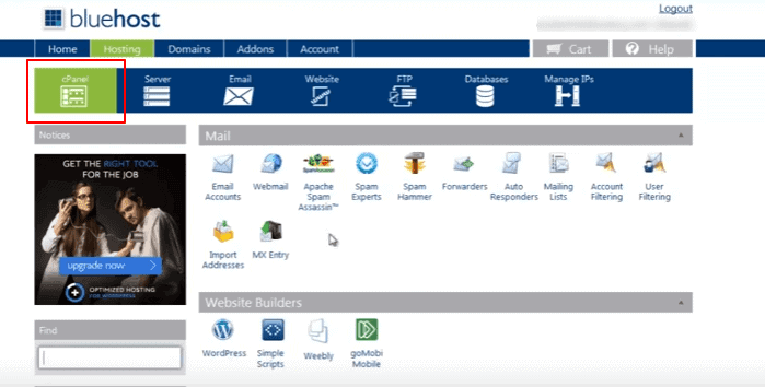 Bluehost Control Panel