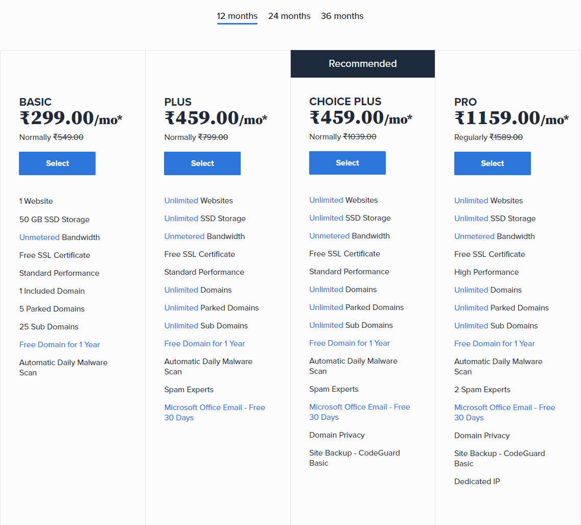 Bluehost Hosting Plans