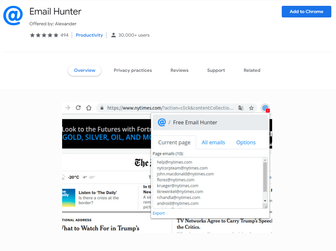Email Hunter Chrome Extension