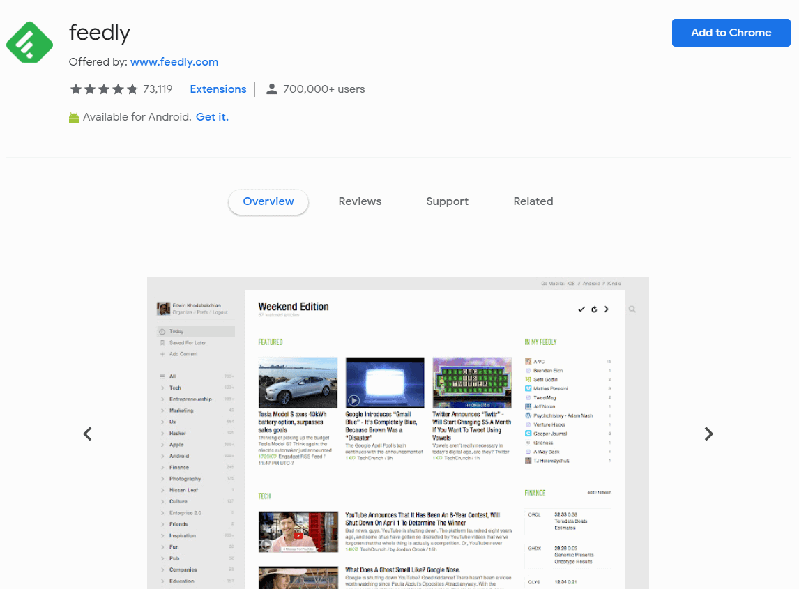 Feedly Chrome Extension