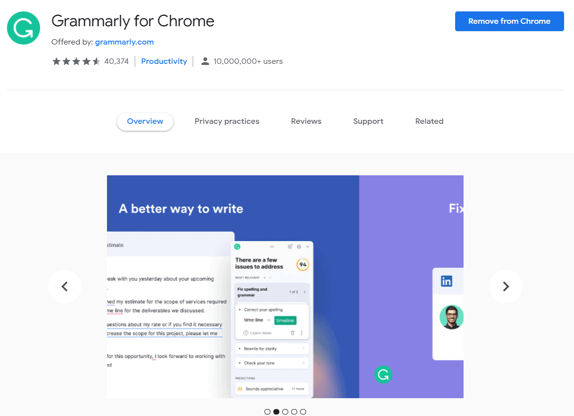 Grammarly Chrome Extension