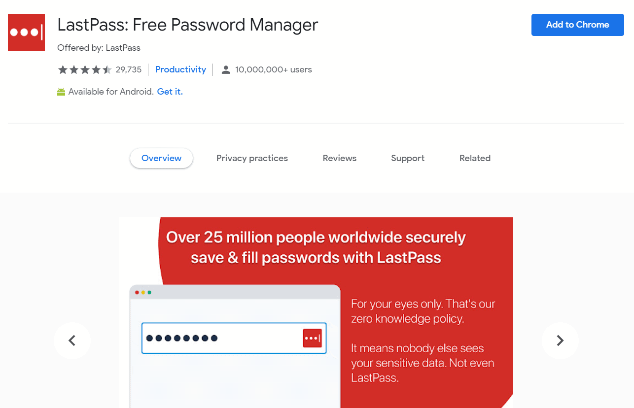 LastPass Free Password Manager Chrome Extension