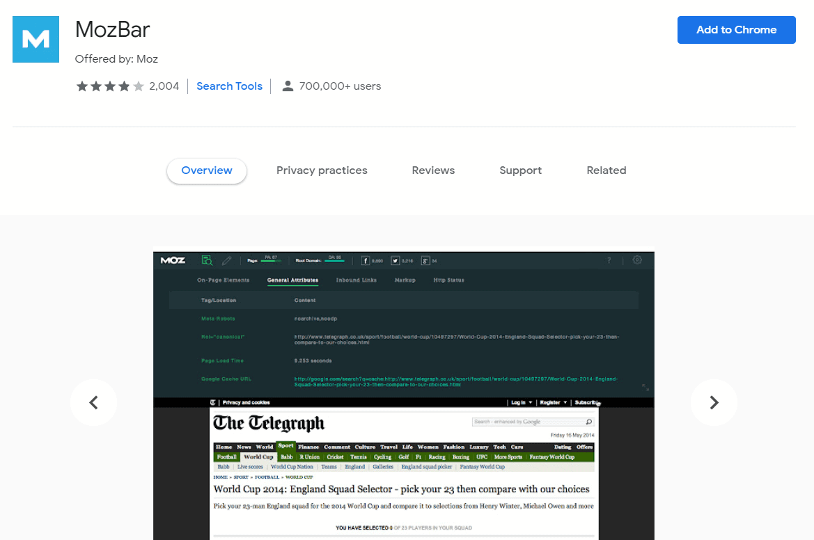 MozBar Chrome Extension