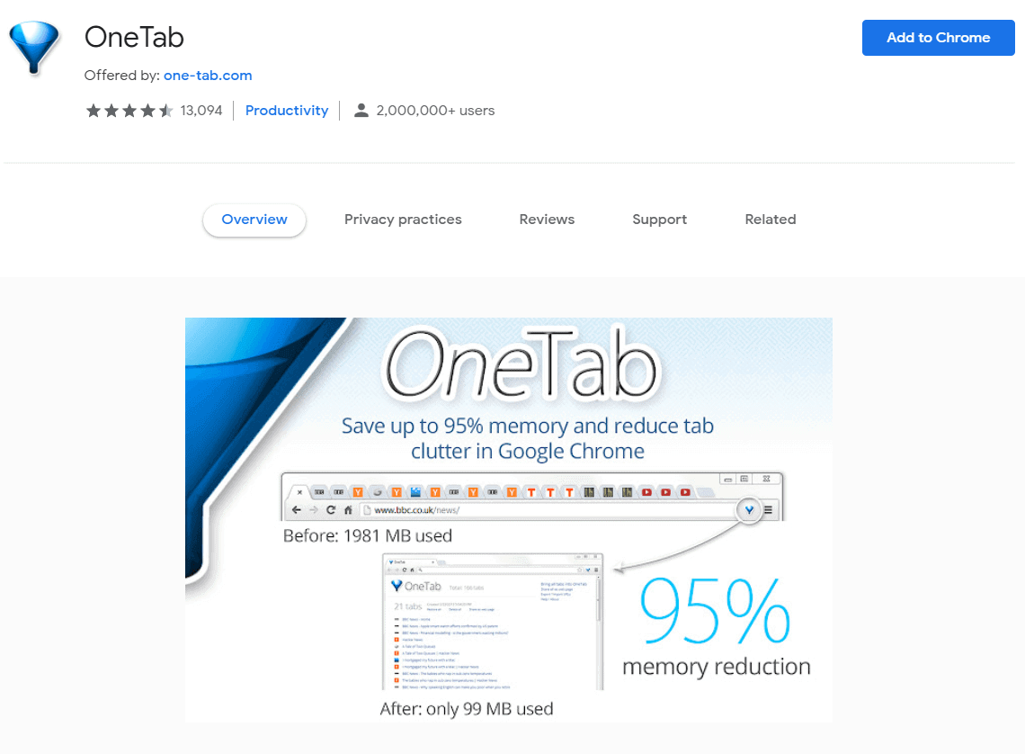 OneTab Chrome Extension