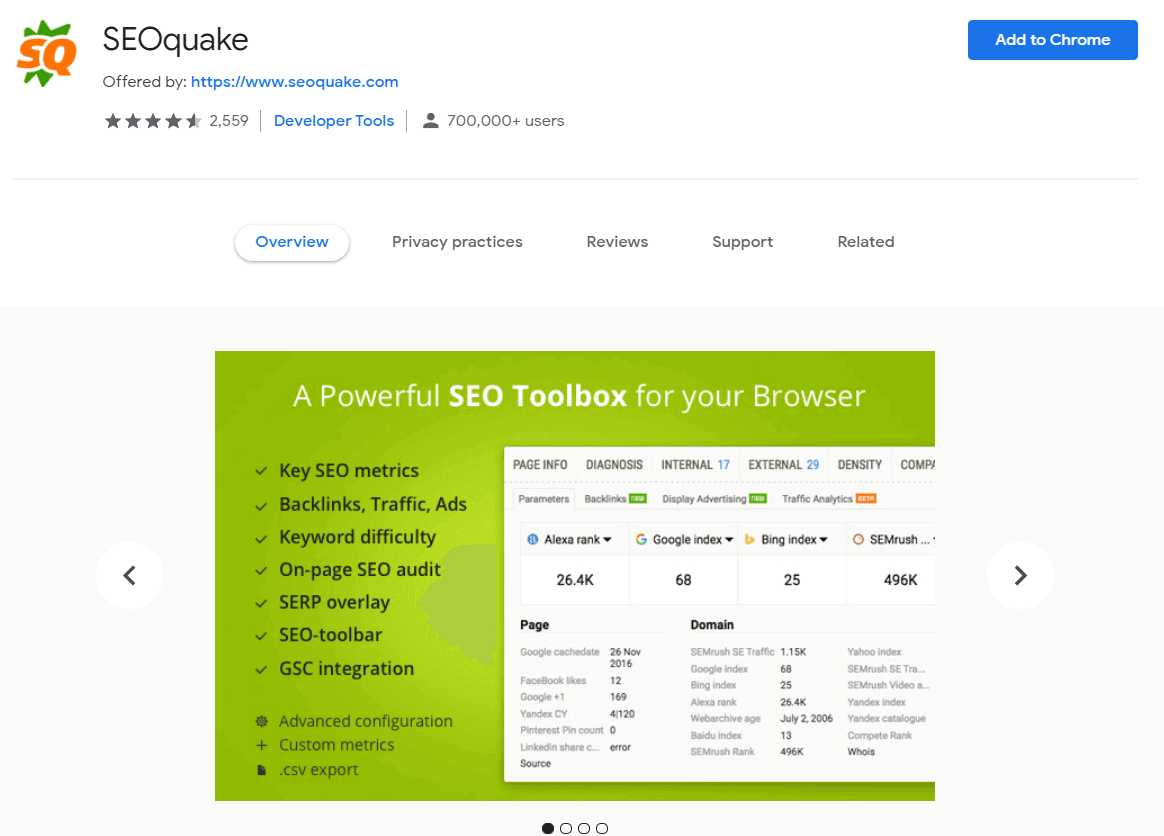 SEOquake Chrome Extension