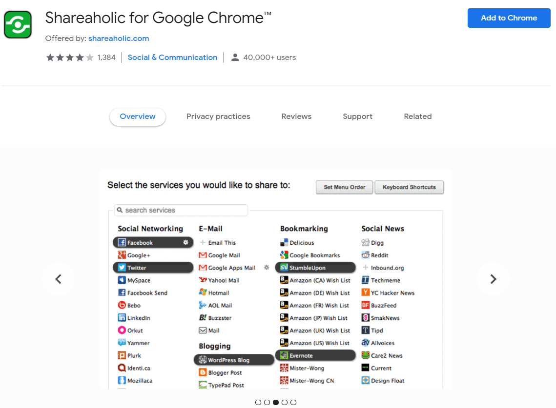 Shareaholic Chrome Extension