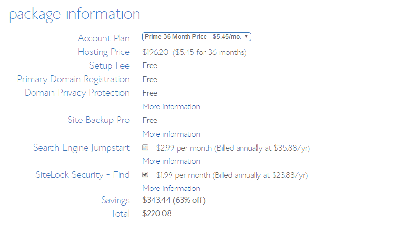 Review your hosting package details