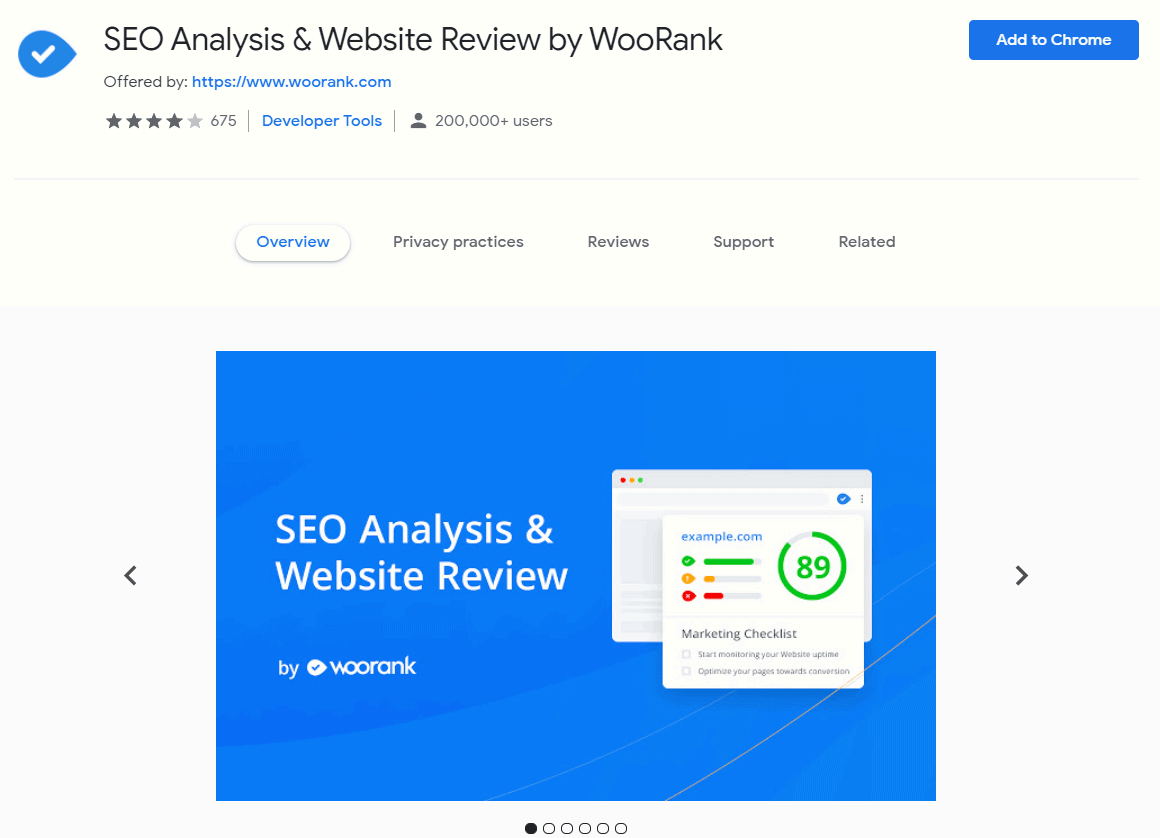 SEO Website Analysis by WooRank Chrome Extension