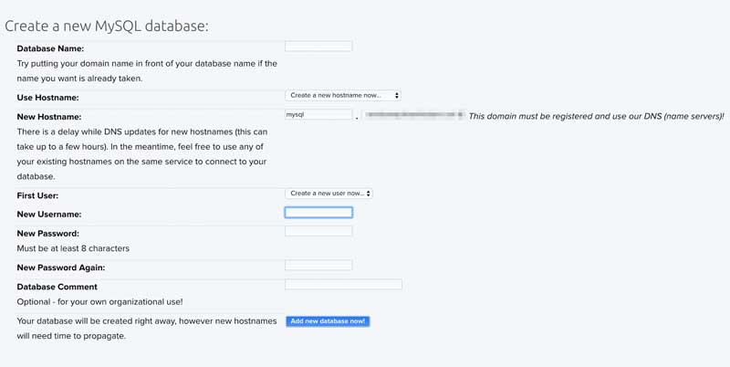 MySQL database section