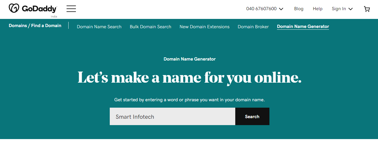 Godaddys Domain Name Generator