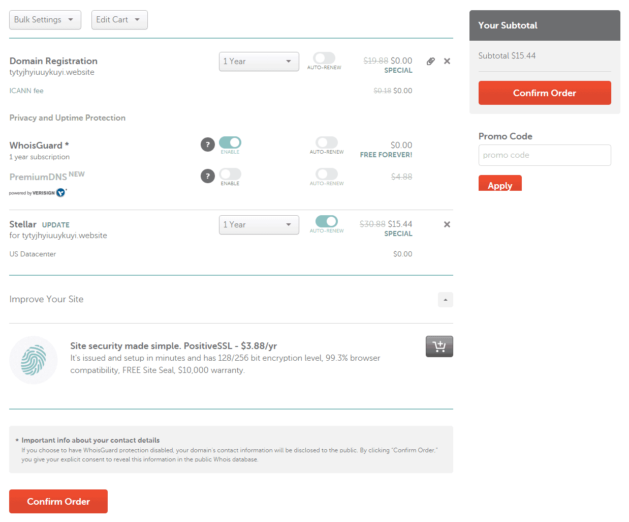 Namecheap Order Summary