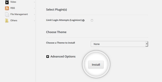 WordPress software settings page